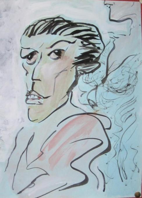 Green Face and a Chin; ink and paint; oct 2008